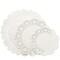 150-Pack Round Paper Placemats for Tableware Decoration, Party, Wedding, White Lace Paper Doilies, Bulk Disposable Charger Plates for Cakes, and Desserts (6.5, 8.5, and 10.5 Inch)